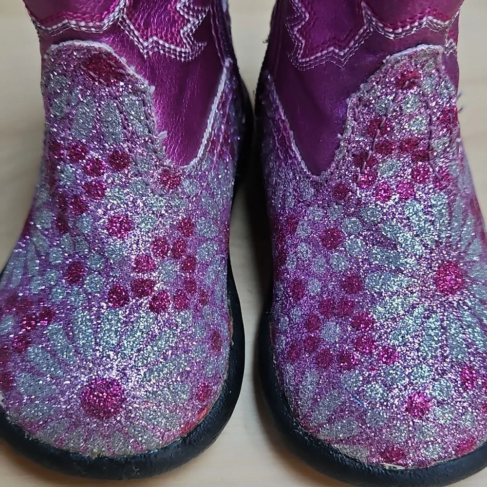 Roper Pink Sparkle Floral Zipper Infant Cowboy Boots W Rubber Soles Sz. 3 - Picture 8 of 9
